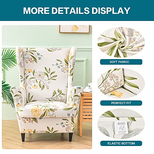 KRFOONN Wingback Chair Covers Slipcovers 2 Piece Stretch Wing Chair Covers Spandex Slipcovers Wingback Sofa Covers Armchair Covers Non-Slip Furniture Protector for Living Room Wingback Chairs, A14 - color: A14