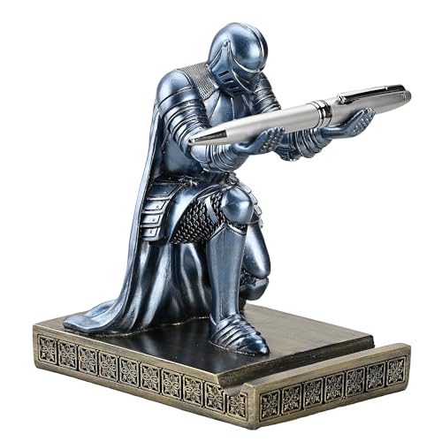 Windbreaker Soldier Knight Pen Holder Personalized Desk Accessory, Mobile Phone & Gaming Controller Holder, Device Stand Gift for Medieval Enthusiasts (Blue) - color: Blue
