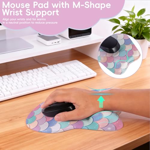 Mouse Pad with Wrist Rest Ergonomic Mouse Pad with Comfortable M-Shape Pain Relief Wrist Support Non-Slip PU Base Mousepad for Laptop, Office & Home (Candy Mermaid) - color: Candy Mermaid