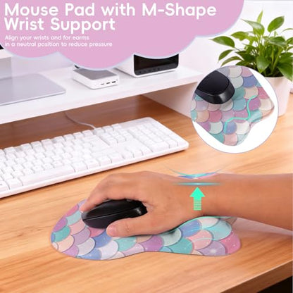 Mouse Pad with Wrist Rest Ergonomic Mouse Pad with Comfortable M-Shape Pain Relief Wrist Support Non-Slip PU Base Mousepad for Laptop, Office & Home (Candy Mermaid) - color: Candy Mermaid