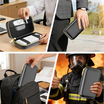Electronics Travel Organizer, Hard Case Explosion-Proof Cables Carry Box | Fireproof Zipper, Compatible with Hard Drive, Fireproof Portable Safe Storage for Power Bank, Phone, Charger, Cord , Black