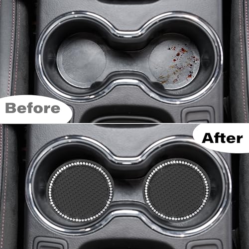 BFXM 2 PCS Bling Cup Holder Coasters for Car, Car Accessories for Women 2.75 inch Diamond Universal Non-Slip Silicone Cup Holder Coasters, Sparkly Bling(White Diamond) - color: Black+Bling White
