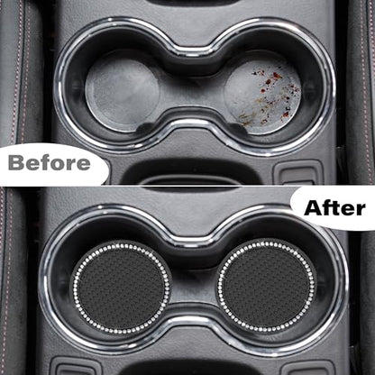 BFXM 2 PCS Bling Cup Holder Coasters for Car, Car Accessories for Women 2.75 inch Diamond Universal Non-Slip Silicone Cup Holder Coasters, Sparkly Bling(White Diamond) - color: Black+Bling White