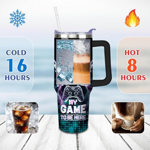 Game Tumbler with Lid and Straw, 40oz Gamer Water Bottle Cup with Handle, Gaming Travel Coffee Mugs, Birthday Gifts for Gamer Men Boys - color: Game 04, size: 40 Ounces