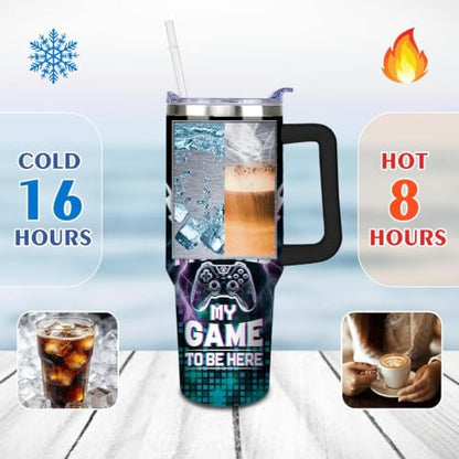 Game Tumbler with Lid and Straw, 40oz Gamer Water Bottle Cup with Handle, Gaming Travel Coffee Mugs, Birthday Gifts for Gamer Men Boys - color: Game 04, size: 40 Ounces
