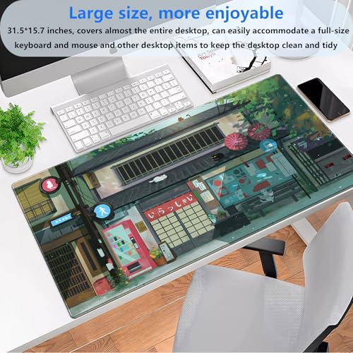 Japanese Anime Desk Mat, Cute Cat XXL Large Gaming Mouse Pad | Cozy anime cat streetview desk pad with smooth textile surface and non-slip rubber base. Perfect for home office decor. - color: Anime Cat