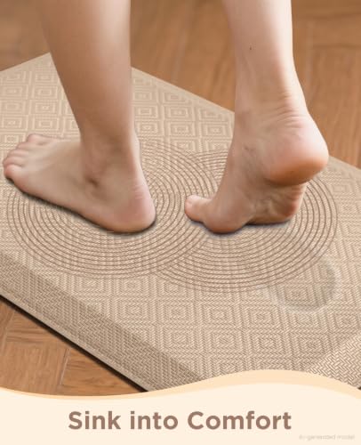 Ophanie Kitchen Mats for Floor,3/4 inch Thick,17x28 Anti Fatigue Cushioned Mat with 99+ Pairs of Anti-Slip Bottom Ridges,Kitchen Rugs,Waterproof,Comfort Ergonomic Standing Mat for Office,Home,Sink - color: Beige, size: 28"L x 17"W x 0.8"Th