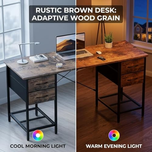 SUMELL 55 Inch Computer Desk with 4 Drawers, Rustic Brown Home Office Desk with Mesh Shelf for Gaming, Study, and Writing Workstation