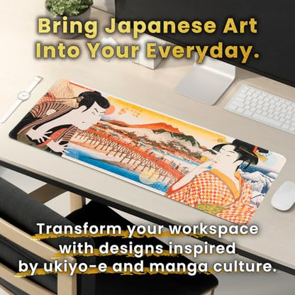 BELLEMOND Japanese Art Desk Mat | Large 31.5x11.8in Anime Mouse Pad for Keyboard & Mouse | Non-Slip Base, Water-Repellent | Original Japanese Design | Edo Lovers - color: Edo Lovers