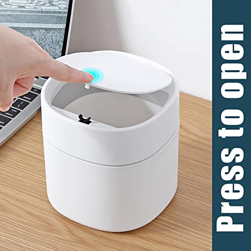Mini Desk Trash Can with Lid with Trash Bags 180 pcs Press-Top 0.5 Gallon Tiny Countertop Waste Basket Small Table Top Plastic Covered Garbage Bin for Desk Top - color: White