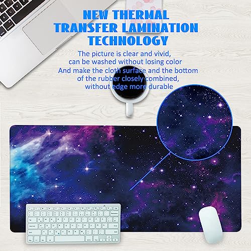 Desk Mat, Galaxy Nebula Universe Space Extended Gaming Mouse Pad Large, Big Mouse Pad with Non-Slip Base and Stitched Edge, Long Computer Keyboard Mouse Mat for Home Office - color: Galaxy Nebula Universe Space, size: 15.7" x 35.4"