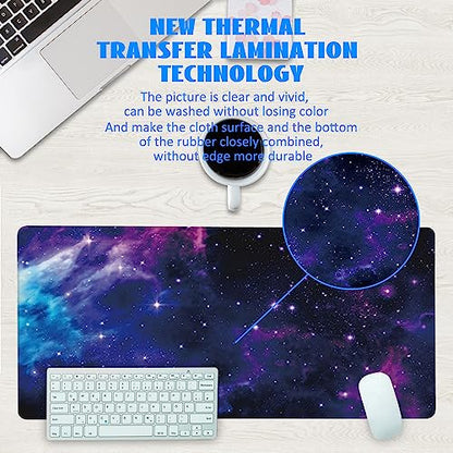 Desk Mat, Galaxy Nebula Universe Space Extended Gaming Mouse Pad Large, Big Mouse Pad with Non-Slip Base and Stitched Edge, Long Computer Keyboard Mouse Mat for Home Office - color: Galaxy Nebula Universe Space, size: 15.7" x 35.4"