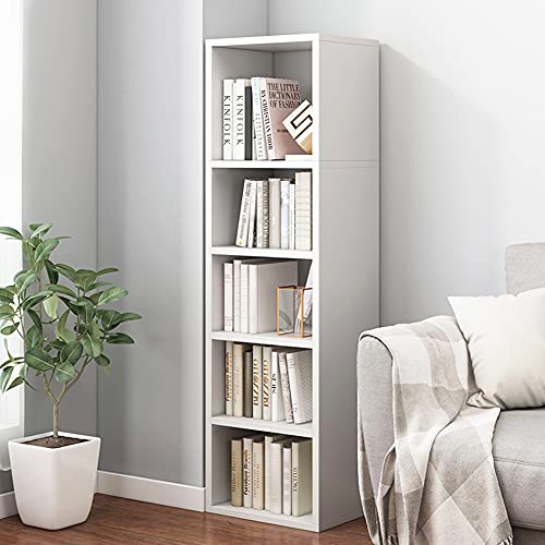 IOTXY Small Narrow Corner Bookcase - 47 Inches Tall Gap Freestanding Storage Cabinet, 5 Lattices Open Shelves Tower Rack, Cubes Bookshelf in White - color: White, size: 5-Cubes without Door