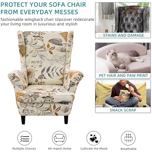KRFOONN Wingback Chair Covers Slipcovers 2 Piece Stretch Wing Chair Covers Spandex Slipcovers Wingback Sofa Covers Armchair Covers Non-Slip Furniture Protector for Living Room Wingback Chairs, A21 - color: A21