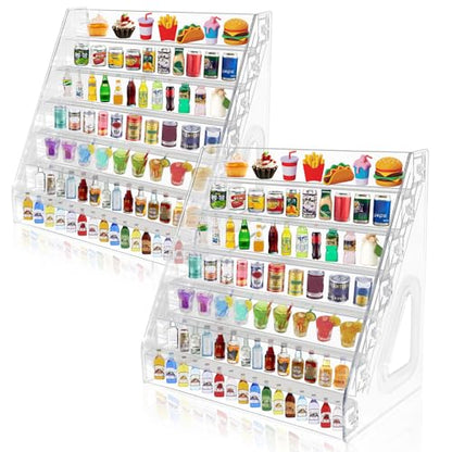 2 Pack Clear Acrylic Mini Brand Display Shelf, 7 Tiers Miniature Toys Organizer Holder Storage Rack for Mini Collectible Toys (Mini Brand Not Included)