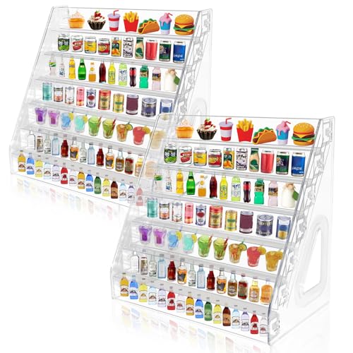 2 Pack Clear Acrylic Mini Brand Display Shelf, 7 Tiers Miniature Toys Organizer Holder Storage Rack for Mini Collectible Toys (Mini Brand Not Included)