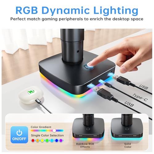 RGB Single Monitor Stand, Gas Spring Monitor Arm with 3 USB Ports, Charging and USB Data Transfer Function, Desk Mount for 13"-32" Monitors up to 19.8lbs, Adjustable Height, Tilt, Swivel, Rotate - size: RGB Single Arm