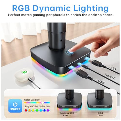 RGB Single Monitor Stand, Gas Spring Monitor Arm with 3 USB Ports, Charging and USB Data Transfer Function, Desk Mount for 13"-32" Monitors up to 19.8lbs, Adjustable Height, Tilt, Swivel, Rotate - size: RGB Single Arm