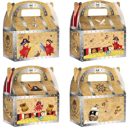 WERNNSAI 12 Pcs Pirate Party Favor Boxes Treasure Chest Nautical Boxes | Immersive Pirate Treasure Theme,Easy to Assemble,Vibrant Graphics & Sturdy Design,Versatile for Halloween Parties - color: Pirate