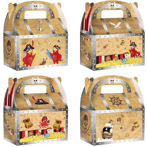 WERNNSAI 12 Pcs Pirate Party Favor Boxes Treasure Chest Nautical Boxes | Immersive Pirate Treasure Theme,Easy to Assemble,Vibrant Graphics & Sturdy Design,Versatile for Halloween Parties - color: Pirate