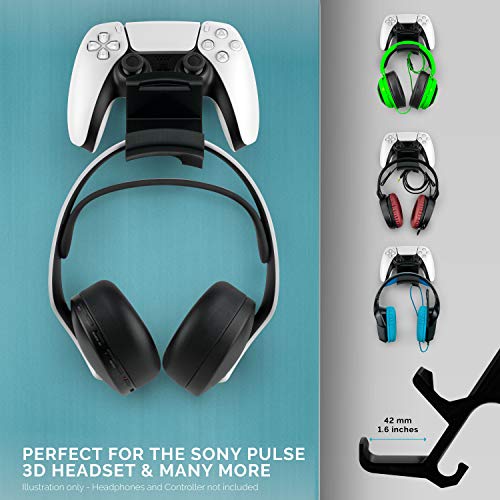 BRAINWAVZ The Colossus [PS5 Edition] DualSense Gamepad Controller & Headphone Hanger Holder Mount for PlayStation PS5 Game Controller and Pulse 3D headset, No Screws, Strong VHB Adhesive (Black) - color: PS5 Colossus