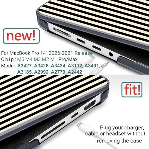 DONGKE Case for MacBook Pro 14 Inch (2026-2021 Release, M5 M4 M3 M2 M1 Pro/Max Chip), Plastic Slim Hard Shell Protective Cover with Keyboard Cover & Screen Protector, Black & Cream Stripes - color: Black & Cream Stripes