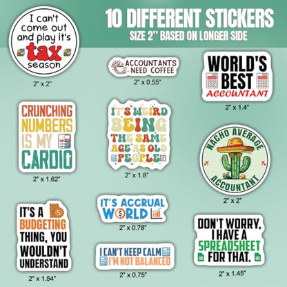 10pcs Accountant Stickers Sheet Funny CPA Gift Tax Season Accounting Spreadsheet Vinyl Decal Multiple Design, Waterproof, UV-Resistant, for Water Bottle, Scrapbook, Laptop, Car (Design 1) - color: Design 1