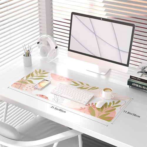 QiyI Large Mouse Pad, Cute Desk Mat for Desktop, Women Girls Minimalist Pink Office Desk Accessories, PU Leather Waterproof Gaming Mousepad, Tropical Leaves Desk Pad Computer Mat, 31.5" x 11.8" - color: Exotic Plants, size: 31.5" x 11.8"