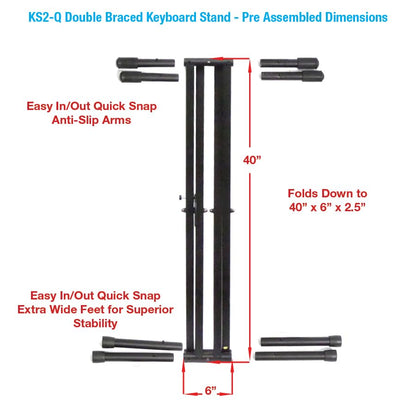 Keyboard Stand Unique Space Saving Easy Transport Design-Ultra Portable- - Double Braced -No Tools to Loose- fits all Portable 49-88 Keyboards (KS2-Q)