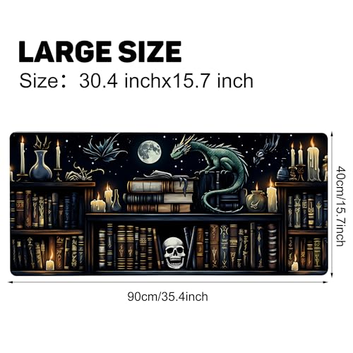 Azure Dragon and Witchy Potion Gaming Mouse Pad 35.4 x 15.7 Inches with Non-Slip Rubber Base, Smooth Cloth Surface Desk Keyboard Mat for Computer, PC, Laptop, Desktop - color: Azure Dragon and Witchy Potion