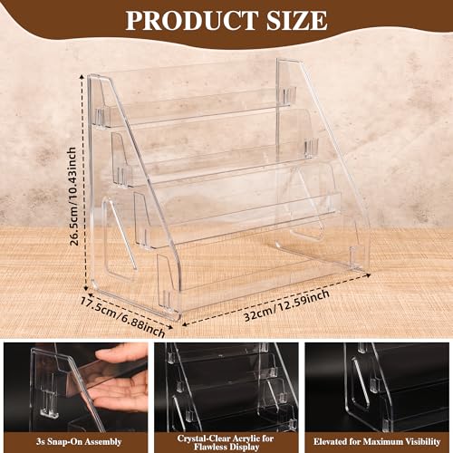 CELSOL 2 Pack Elevated 4 Tier Clear Acrylic Card Display Stand for Trading Cards, Sports Cards, Greeting Cards, Stickers – Slanted Holder for PSA Slabs, Vendors, Collectors & Retail (4 Tier 2 Pack)