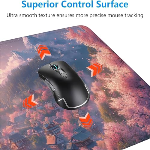 Anime Cherry Blossoms Gaming Mouse Pad Desk Pad 31.5 x 11.8 Inch Mountains Pink Sky Village Mousepad XL Large Gaming Mouse Pad Laptop Keyboard Mat Desk Pad Office Computer Keyboard Laptop Home - color: Anime Cherry Blossoms, size: 11.8W x 31.5L inches
