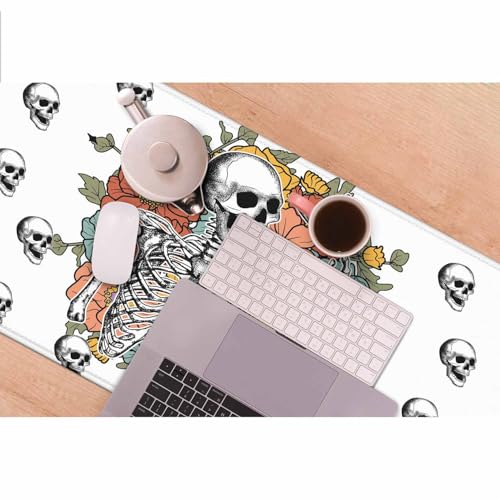Skeleton Wildflower Full Desk Mouse Pad Funny Retro Skull Halloween Gothic Large Gaming Mousepad for Keyboard PC.Home,Office 35.4"X15.7" - color: Skeleton wildflower