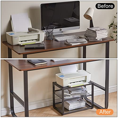 YMYNY 3 Tiers Desktop Printer Stand,17.32 x 13.78 x 11.02 in Black,UHPT001B | Desk Organizer with Adjustable Storage Shelves,Multi-Purpose Printer Shelf for Home Office,Fax Machine,Scanner, Files - color: Black