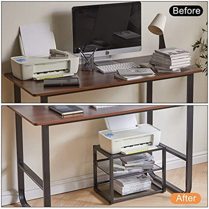YMYNY 3 Tiers Desktop Printer Stand,17.32 x 13.78 x 11.02 in Black,UHPT001B | Desk Organizer with Adjustable Storage Shelves,Multi-Purpose Printer Shelf for Home Office,Fax Machine,Scanner, Files - color: Black