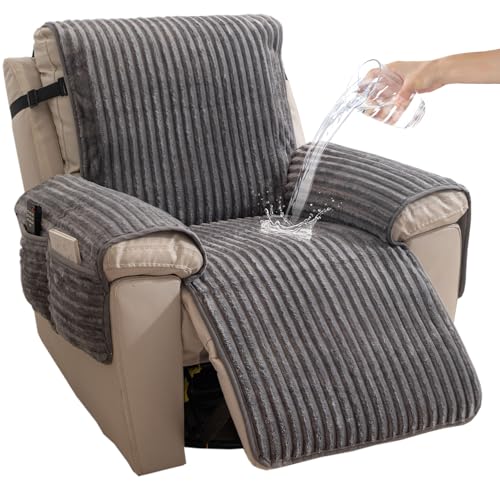 HAOMAIJIA Faux Fur Recliner Chair Covers Non-Slip Waterproof Recliner Covers That Stay in Place Warm Thick Lazy Boy Recliner Cover for Dogs Furniture Protector Pet Friendly (Grey, 28'') - color: Grey, size: 28''