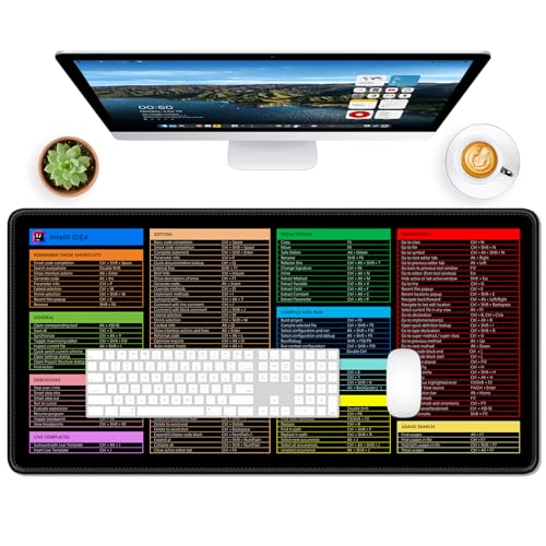 IDEA Cheat Sheet Desk Pad, Extended Large Gaming Mouse Pad, Big XXL Computer Keyboard Shortcuts Keys Mat for Desktop, Non-Slip Office PC Desk Mats for Keyboard and Laptop, 31.5 x 15.7in, Black