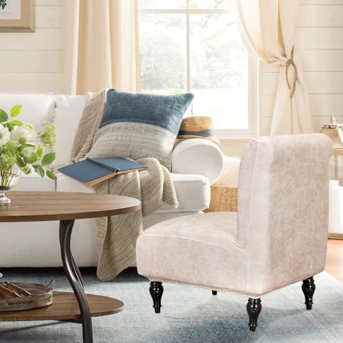 FUANGUI Armless Accent Chair Cover Slipcover, Stretch Spandex Chair Covers for Living Room Removable Washable for Armless Chair Furniture Protector - color: Crackle-beige Pink, size: 2pcs