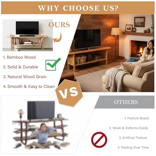 Tiita TV Stand with Storage for TVs up to 65'', Bamboo TV Console Entertainment Center with 2 Open Shelf, Mid Century Modern Media Console for Living Room, Bedroom, Wood - color: Classic Wood