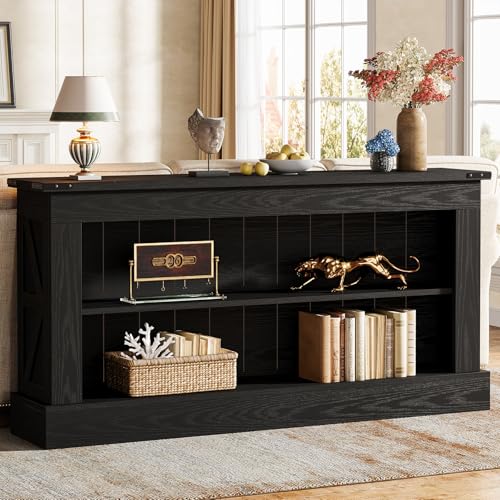 Tribesigns 63-Inch Long Console Table for Entryway, Narrow Long Entry Table with Shelves for Living Room, Farmhouse Sofa Console Behind Couch, for Foyer, Hallway, Black - color: All Black