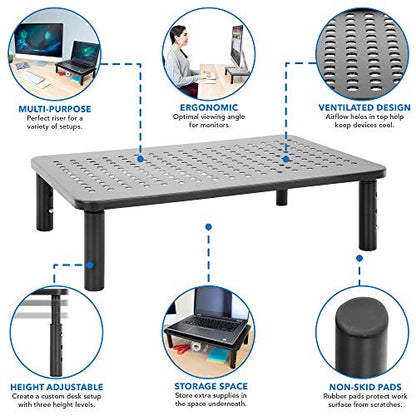 Mount-It! Metal Monitor Riser 2-Pack | Height Adjustable Computer Display and Laptop Stand for Desktop | Fits Up to 32" Screens, 44 Lbs Capacity, Set of Two Risers - size: Set of 2
