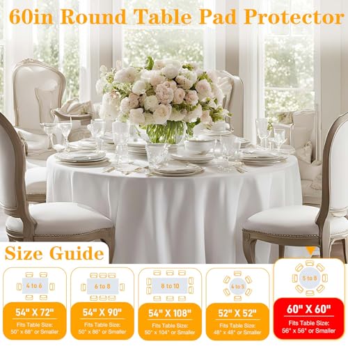 Table Pad Protector with Flannel Backing Cut to Fit Waterproof Heat Resistant Heavy-Duty Reusable Table Cloth 60" Round Vinyl Table Padding Under Tablecloth - size: 60" (Round)