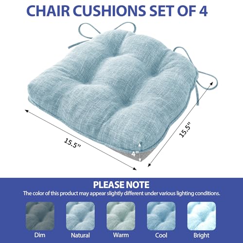 IPYNBAP Chair Cushions for Dining Chairs Set of 4, Kitchen Chair Cushions, Chair Pads with Ties and Non Slip Backing, Tufted Memory Foam Seat Cushion 4 Pack, 15.5" x 15.5" x 4", Baby Blue - color: Baby Blue, size: 15.5" x 15.5" x 4"
