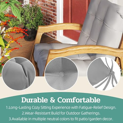 Outdoor Chair Cushions Set of 2, 42x21x4 Inch Patio Cushion for Dining/Rocking Chairs, High Back Soft Seat Pad with Ties, Indoor Outside Use, Fade-Resistant & Waterproof, Gray - color: Gray