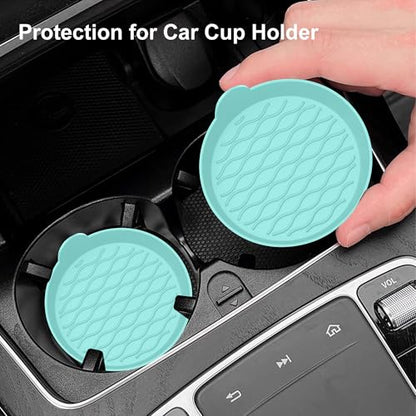 4PCS Car Cup Holder Coasters, Universal Silicone Non-Slip Insert Cup Coasters, Soft Wave Pattern Cup Holders, Car Interior Accessories for SUV, Truck, RV (Green) - color: Green