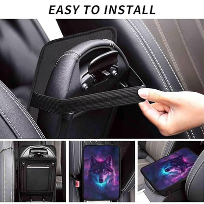 Car Center Console Cover Purple Wolf Print Polyester Fabric Car Armrest Cover Cool Animal on Galaxy Nebula Universal Car Interior Accessories for Most Vehicles SUVs Truck Sedans - color: Wolf