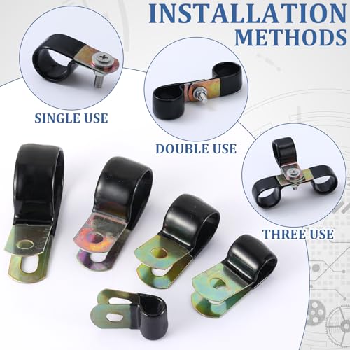 Tandefio 50 Pack Vinyl Coated Cable Clamps Galvanized Steel Cable Metal Wire Rubber Cushioned Insulated Hose Pipe Clamp for Tube Lines Wire Cord Installation(3/4 Inch, 20mm) - size: 3/4 Inch (20mm)