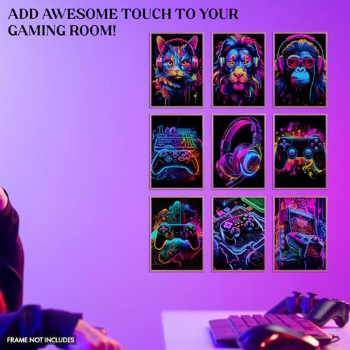 Elegend Gaming Wall Art - 9pcs Water Color Posters, Game Room Decor