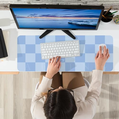 AFIING Light Blue Desk Mat 31.5" x 12", Waterproof PU Leather Desk Pad | Non-Slip Rubber Base, Easy Clean Surface, Desk Protection, Office & Home - color: Lightblue