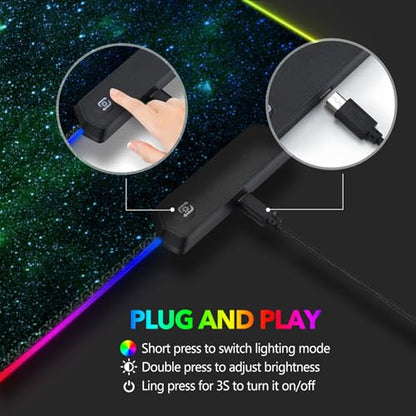 AIMSA RGB Gaming Mouse Pad Extended, Large Led Mousepads Non-Slip Rubber Base with 14 Lighting Modes, Computer Keyboard Mat Soft Desk pad 35.4 x 15.8 inches, Green Star River - color: Green Star River